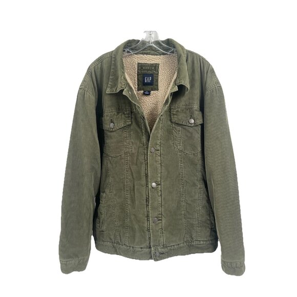 Vintage Y2K Mens GAP Corduroy Shearling Bomber Jacket Sz XXL Olive Green Preppy - Picture 1 of 7
